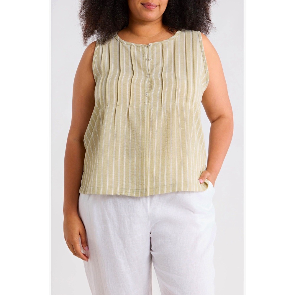 Max Studio NWT Plus Size 2X Stripe Pintuck Sleeveless Top Sage White
